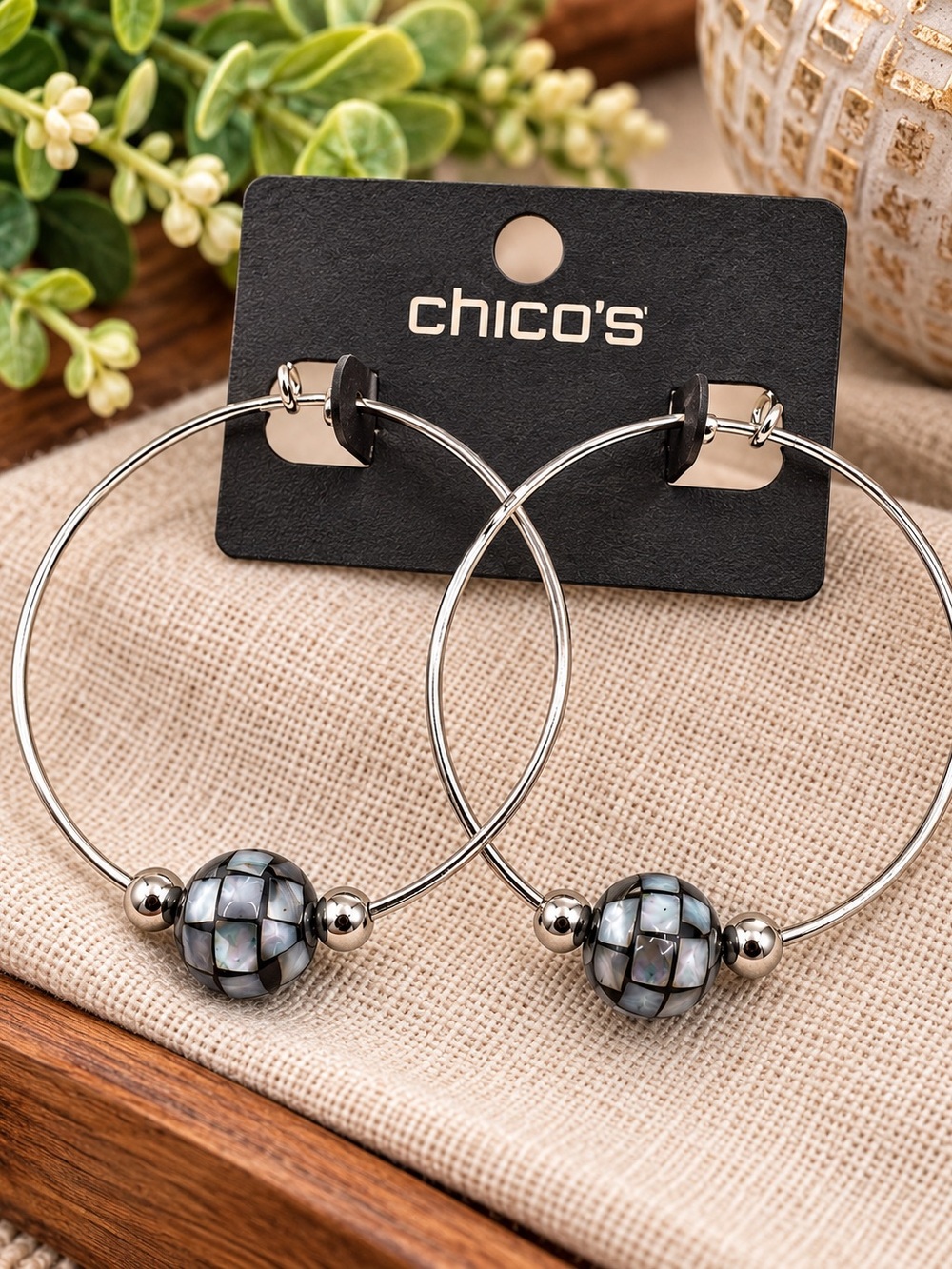 Chico’s Silver-Tone Mosaic Hoop Earrings (BN2/po)
